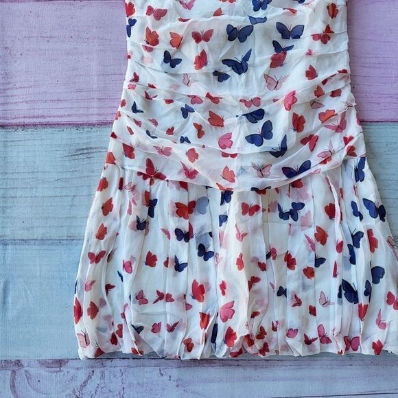 Ainea White Butterfly Print Gathered Flounce‎ Ruffle Mini Dress Size IT40/S US - Picture 2 of 7